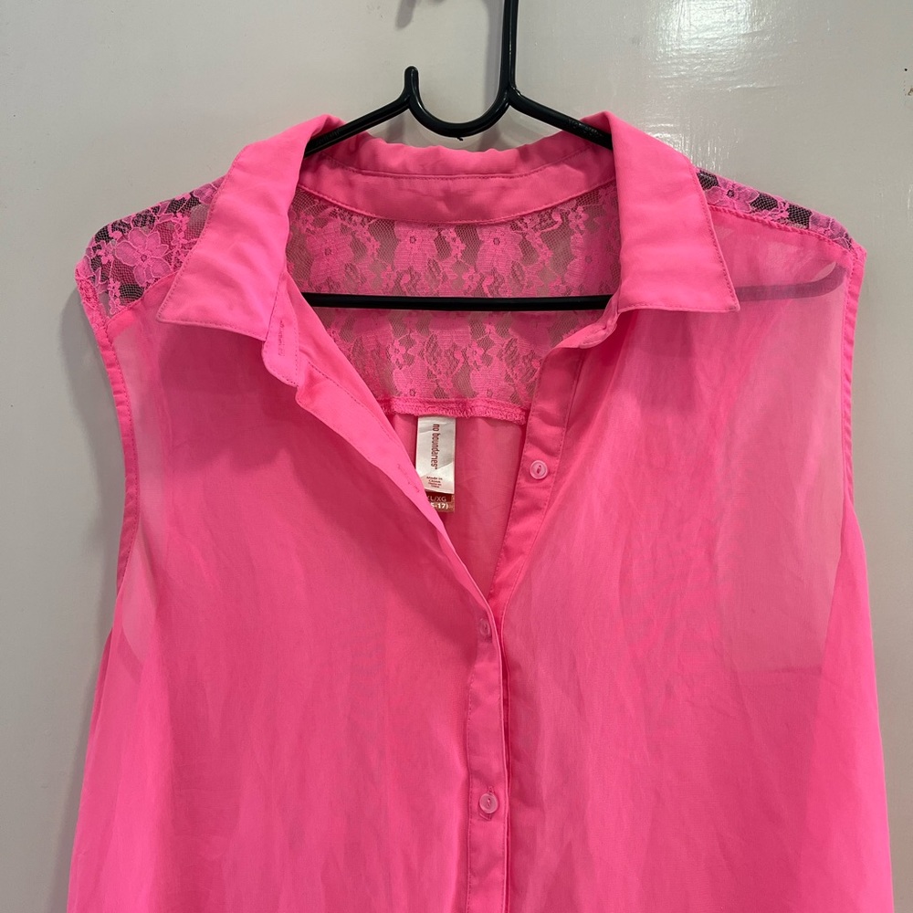 Neon pink shirt with lace detailing - Picture 3 of 10